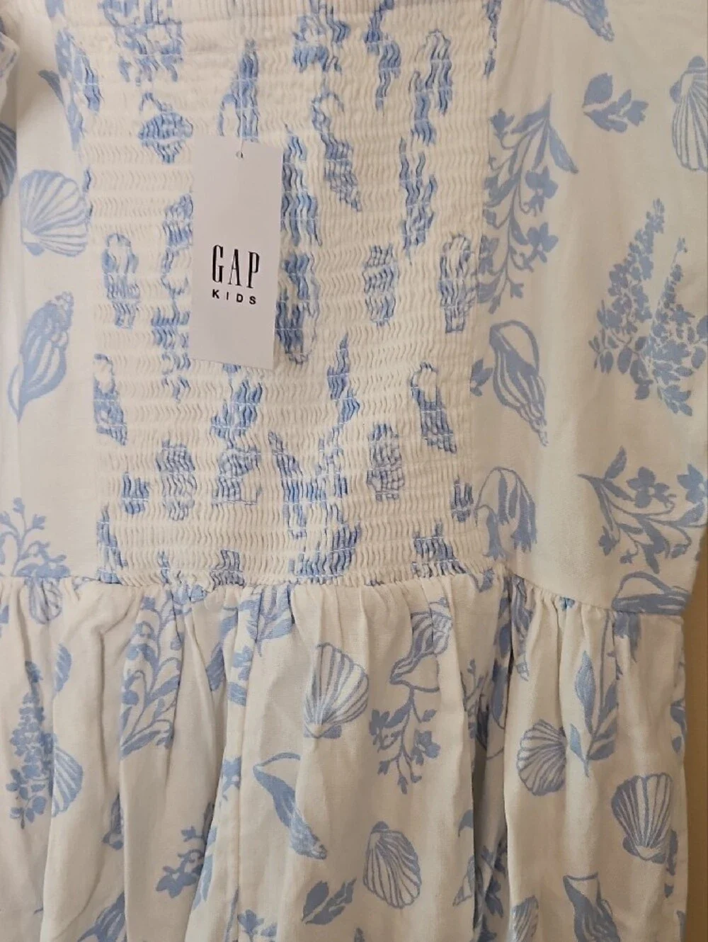 GAP Girls White Dress with Light Blue Shell Print